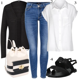 Čtvrtinový rukáv Outfit s Bílá/Krémová Halenka s Krátkým Rukávem/Lněná Halenka/Blůza s knoflíčkem/Bezrukávní blůza/Slip-on Halenka/Tunikové Tričko Lascana "Módní letní vzhled"