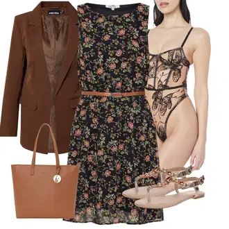Outfit s Zlatý Letní Bota/Pletený Sandál/Sandál se třpytkami/Páskový Sandál/Sandál S T Páskem About You "Outfit na léto"