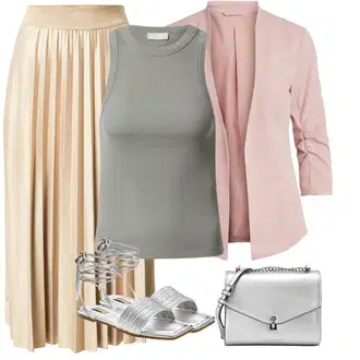 Outfit s Šedá/Stříbrný Páskový Sandál/Římská sandála/Plochá svatební bota/Vintage sandál/Sandál se třpytkami/Letní Bota Lascana "Outfit na léto"