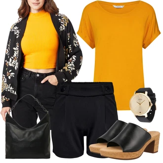 Outfity na zimu Květovaný s Černá/Hnědá/Žlutá About You "Outfit na léto"