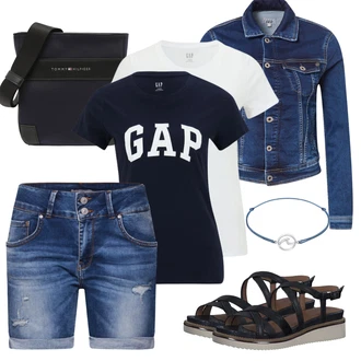 Oblečení se sukní Tenis Léto s Tmavě modrá Sportovní top/Tréninkové tričko/Fancy tričko/Tričko s krátkým rukávem GAP "Outfit na Léto"Look: Ragby, Baseball, Atletika, Volejbal, Tenis