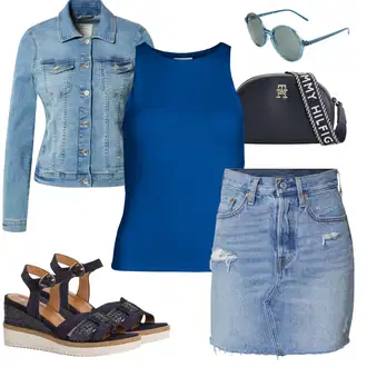 Džínovina Outfit s Světle modrá/Modrá Krátká Sukně/90tá Léta Sukně/Džínová Sukně/Džínová vintage sukně levi's ® "Outfit na léto"