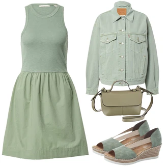 Outfit s Světle zelená/Tmavě zelená/Zelená Žerzejové Šaty/Ležérní Šaty/Sportovní Šaty/Šaty S Vysokým Výstřihem/Šaty Do Áčka/Šaty s Kapsou/Šaty Bez Rukávů/Skater šaty/Bavlněné Šaty/Jednobarevné/Šaty s výstřihem ESPRIT "Outfit na léto"
