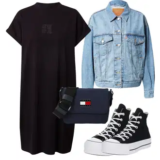 Outfity na zimu s Černá/Fialová Nadměrná velikost šatů/Pouzdrové Šaty/Tričkové šaty/Tunikové šaty About You "Outfit na léto"