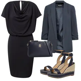 Outfit s Černá/Zelená/Tmavě šedá/Šedá Zavinovací Šaty/Kancelářské šaty/Žerzejové Šaty/Business Šaty/Pouzdrová Šat/Občanské šaty/Šaty S Vysokým Výstřihem/Pouzdrové Šaty/Šaty s Vodopádovým Výstřihem/Společenské šaty pro hosta Only "Outfit na léto"