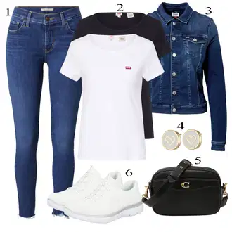 Western outfit mit Temno modra/Svetlo modra/Modra Denim Jakna/Kratka Denim Jakna/Vintage Jakna Tommy Jeans "Poletna oblačila"Look: Nor, Lak, 90. leta, Kul, Morski, Mom, Lepo, Univerzitetni, Western, Delovna oblačila, Retro