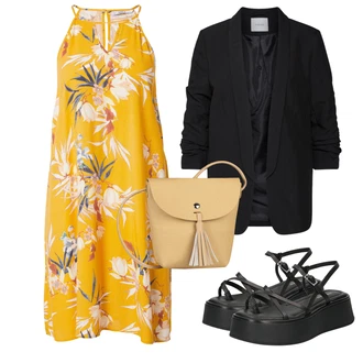 Outfit s Černá/Bílá/Hnědá Platform Sandal/Teniska na platformě/Bota s Platformou/Páskový Sandál/Klasická Pantofle Vagabond Shoemakers "Outfit na léto"