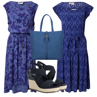 Ke kolenům Viskóza Outfit s Modrá/Fialová/Tmavě modrá Retro Šaty/Ležérní Šaty/Šaty s Páskem/Žerzejové Šaty/Francouzské šaty/Letní Šaty/Zavinovací Šaty/Šaty S Kosticí/Společenské šaty pro hosta Ragwear "Outfit na léto"