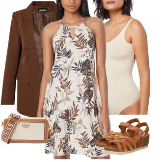 Outfity pro 18. narozeniny Host s Růžová/Béžová/Hnědá/Khaki Nezařazené MAGIC Bodyfashion, Hnědá/Tmavě hnědá Pieces, Bílá/Béžová/Hnědá/Khaki/Zelená Šaty s výstřihem/Plážové Šaty/Šaty S Potiskem/Boho Letní Šaty/Dlouhé Letní Šaty Only "Outfit na léto"