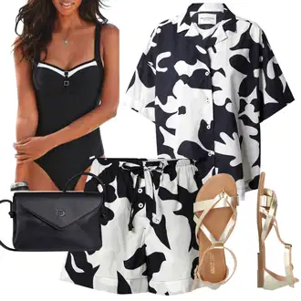 Outfit s Bílá/Modrá/Béžová/Tmavě modrá Nightwear & Loungewear Tričko Na Spaní/Noční top Marc O'Polo "Outfit na léto"