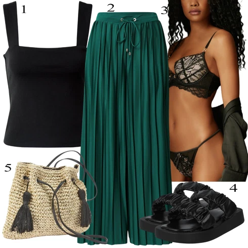 Kombinace Tmavě Zelená/Zelená/Tyrkysový Palazzo Kalhoty/Plisovaná Kalhoty/Plisovaná kalhoty/Široká Kalhoty About You