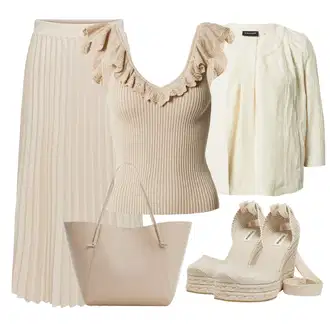 Nev?sta Outfit s Bé?ová/Khaki/Hn?dá Maxi Sukn?/Italská Sukn?/Sukn? Pro Svatebního Hosta/Sukn? Pro Matriku/Vintage Sukn? maxi/Slavnostní Maxi Sukn?/Dlouhá Sukn?/Plisovaná Sukn? Only "Outfit na léto"