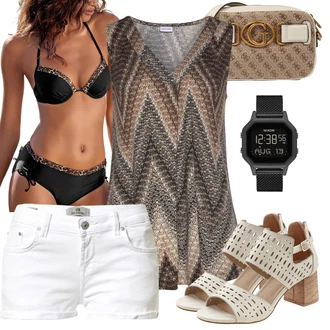 Chytrý příležitostný Outfit s Bílá/Krémová Košile Chino Kraťasy/Vysoký pas Kraťasy/Bermuda/Mušelínové Šortky/Džínový Šortky/Šortky LTB "Outfit na léto"Look: Ležérní, Skromné, Chytrý příležitostný, 20 léta, Klasické, Premium, Cool