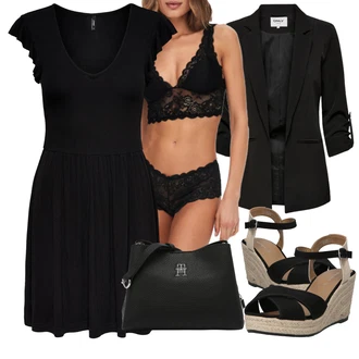 Outfit s Černá Volánové šaty/Plisované Šaty/Rock'n rollové šaty/Skater šaty/Babydoll Šaty/Žerzejové Šaty/Pletené Šaty Only "Outfit na léto"