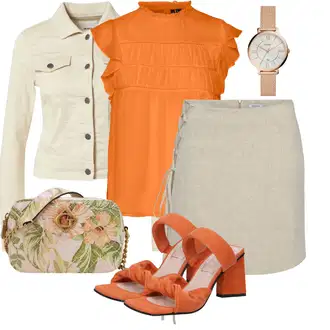 Outfit s Béžová/Khaki/Hnědá/Bílá Vlněná Sukně/Krátká Sukně/Sukně Pro Matriku/Vázací Sukně/Zavinovací Sukně Lascana "Outfit na léto"