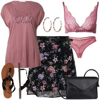 Kratka Outfit sa Crna/Crvena/Pink Moderne Suknja/Cvjetna Suknja/Suknja s printom Only "Outfit za ljeto"