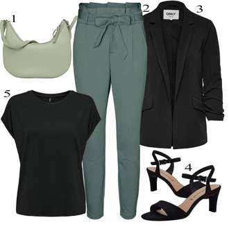 Outfit s Zelená/Tmavě Zelená Ležérní Kalhoty/Paperbag Kalhoty/Bengaline Kalhoty/Mušelínové Kalhoty/Chinos VERO MODA "Perfektní na léto"