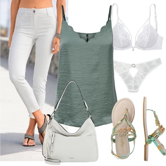 Pametno ležerno Outfit sa Krem/Siva Jeggings/Capri hlače/Chino Hlače/Traper Tajice/Hlače s Prorezom/Skinny Hlače/Uske Hlača Lascana "Outfit za ljeto"Look: Rap, Boja, Pametno ležerno, Elegantan, cool, Prekrasan, Old Money
