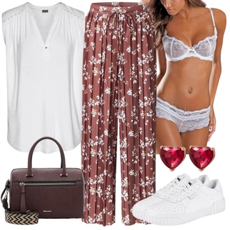 Djeveruša Outfit sa Ljubičasta/Crvena/Pink/Vinski Crveno Hlače Hlača s Uzorkom/Palazzo Hlača/Hlače S Naborom/Hlače od muslina/Široka Hlača/Pidžama Hlača/Hlača za Plažu/Harem Hlača/Tradicionalna Hlača About You "Outfit za plažu"