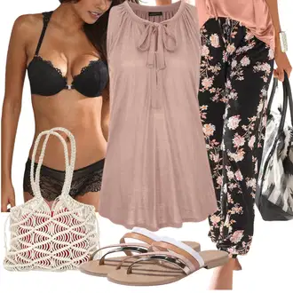 Svatovski gost Outfit sa Pink/Smeđa Hlača Velika Veličina/Bluza i Tunika/Kupaći Kostim Za Veću Veličinu Lascana "Outfit za plažu"
