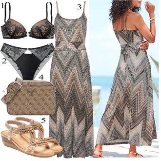 Elegantní Dlouhé Outfit s Šedá/Hnědá/Fialová/Béžová/Bílá Dlouhé pletené šaty/Společenské šaty pro hosta/Tvidové šaty/Maxi Šaty/Dlouhé Letní Šaty Lascana "Stylová letní nálada"Look: 20 léta, Boho, Elegantní, Empire, Jazz, Příliš oblečený, Old Money, Slavnostní