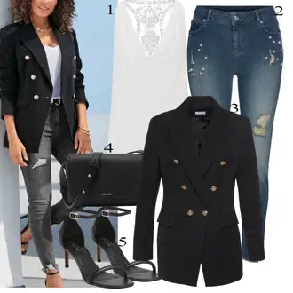 Outfit s Černá/Tmavě modrá/Růžová Lidové Sako/Boyfriend Sako/Dvojřadový Sako/Kožená bunda pro muže Lascana "Módní letní vzhled"
