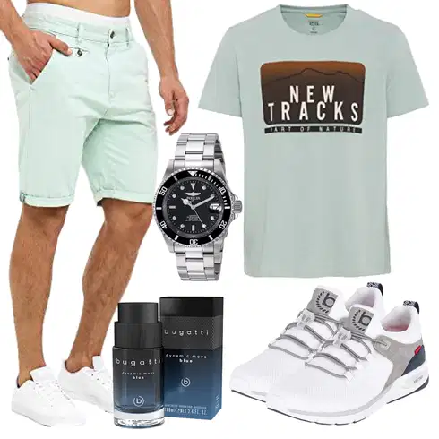 Hellgrün/Türkis/Grün Hemd Chino Shorts/Bermuda/Leinen-short/Musselin Shorts/Kurze Hose Indicode kombinieren