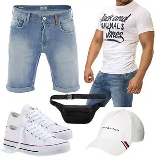 Sommer Outfits Coole mit Blau/Hellblau Jeans Short/Bermuda LTB Jeans, Grau Unkategorisiert Tommy Hilfiger "Perfekt für den Sommer"Look: Schön, Coole, Moderne, Italienische, Premium, Sportlich