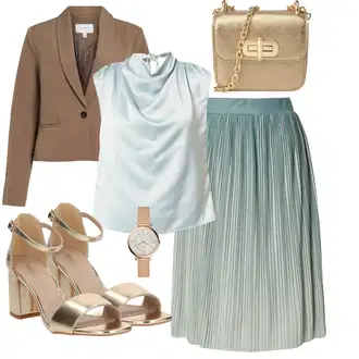Outfit s Modrá/Tyrkysový/Světle modrá/Zelená 50tého Léta Sukně/Sukně do Délky Lýtka/Křesťanská Sukně/Koktejlová Sukně/Mačkaná Sukně/Italská Sukně/Dlouhá Sukně/Midi Sukně/Moderní Sukně/Plisovaná sukně/Sukně Pro Matriku/Sukně Pro Svatebního Hosta About You "Perfektní na léto"