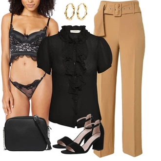 Vysoké Podpatky Outfit s Černá/Béžová Sandál Na Podpatku/Přezková bota/Podpatek na klínku/Platform Sandal/Sandály na hřídeli/Semiortopedická bota About You "Perfektní na léto"