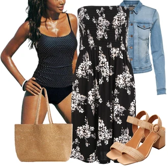 Outfit s Černá Tankiny vrchní díl/Zeštíhlující plavky/Tvarující plavky/Formující tankini/Plavky na kontrolu břicha/Síťovaný plavky/Souprava/Push-up tankini/Bezdrátový plavky Lascana "Perfektní na léto"