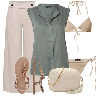 Oblečení se sukní Zvonový s Hnědá/Khaki/Béžová Mušelínové kalhoty/Široká Kalhoty/Rozšířená Kalhoty/Lněné Kalhoty/Palazzo Kalhoty/Marlene Kalhoty/Kalhoty s Vysokým Pasem/Culotte Kalhoty/Kalhoty se Štěrbinou JdY, Tmavě zelená/Zelená/Tyrkysový Halenka Móda Pro Plnoštíhlou/Tunika Only "Perfektní na léto"