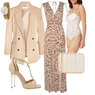 Dlouhé Outfit s Béžová/Hnědá/Žlutá Maxi Šaty/Šaty S Potiskem/Šaty s Rozparkem/Dlouhé Letní Šaty/Zavinovací Šaty/Plážové Šaty/Šaty na safari/Šaty v Délce do Lýtka/Šaty Niki Lascana "Perfektní na léto"