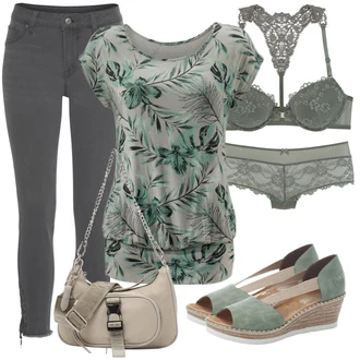 Outfity pro zábavu Tropický s Tmavě zelená/Zelená Halenek top/Pánské boty/Tričko s potiskem/Ležérní top/Krátký top/Top Na Party/Košilový top/Jednoduchý top/Halenka Bez Rukávů Lascana "Perfektní na léto"