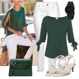 Outfit s Šedá/Krémová/Bílá/Stříbrný Jeggings/Capri kalhoty/Legíny s Rozparkem/Kalhoty se Štěrbinou/Kalhoty s dírou/Skinny Kalhoty Lascana "Perfektní na léto"