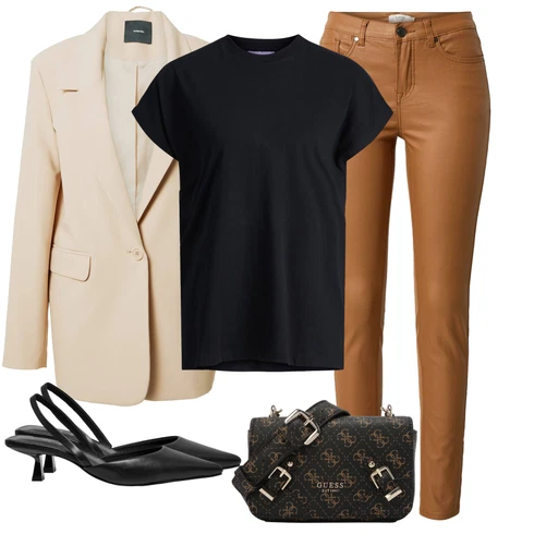 Kombinace Hnědá/Khaki/Béžová Kalhoty z Umělé Kůže/Kožený legíny/Kožená Kalhoty/Skinny Kalhoty B.young