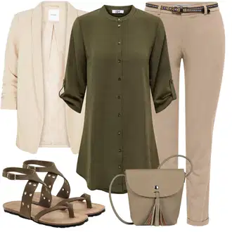 Outfit s Tmavě zelená/Krémová/Hnědá/Béžová/Tmavě hnědá/Khaki Vintage sandál/Římská sandála/Sandál Dianette/Gladiátorská sandála/Rybářská sandála Lascana "Perfektní na léto"
