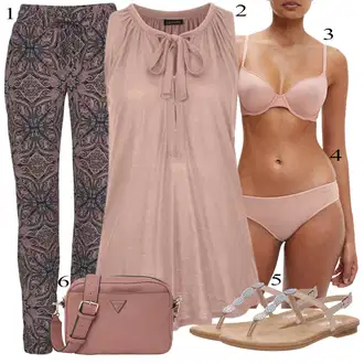 Svatovski gost Outfit sa Crvena/Pink/Smeđa Hlača Velika Veličina/Tunika/Majica I Top Veći Broj/Tajice Velika Veličina/Kratke hlače velike veličine Lascana "Outfit za ljeto"