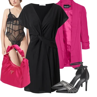 Outfit s Černá Žerzejové Šaty/Zavinovací Šaty/Šaty s Páskem/Halenkové Šaty/Občanské šaty guido maria kretschmer women "Perfektní na léto"