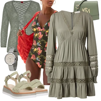 Outfit s Šedá/Tmavě zelená/Zelená Kardigan Vintage svetr/Krátký svetr/Zimní svetr/Svetr s podšívkou/Kardigán s kulatým výstřihem/Svetr boucle/Letní svetr/Vlněný kardigán/Kardigán s výstřihem do V/Bavlněný svetr S.Oliver "Perfektní na léto"