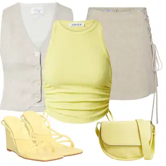Outfit s Béžová/Khaki/Hnědá/Bílá Vlněná Sukně/Krátká Sukně/Sukně Pro Matriku/Vázací Sukně/Zavinovací Sukně Lascana "Perfektní na léto"