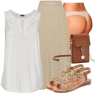 Outfity pro zábavu Boho s Bílá/Krémová/Hnědá/Modrá/Béžová Ležérní top/Krajkový Top/Krátký top/Halenka Bez Rukávů/Tílko/Pánské boty Lascana "Perfektní na léto"Look: Styl, Boho, Kovbojka, Extravagantní