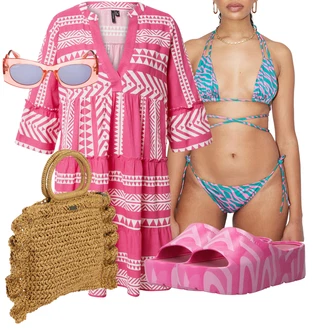Outfit s Růžová Trojúhelníkové Bikiny/Kožené bundy pro muže/Balconette-bikini/Provázkové bikini/Zavinovací bikini Leger by Lena Gercke "Plážový outfit"