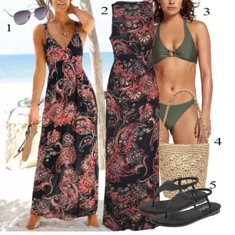 sviatočné Outfit sa Crvena/Žuta/Smeđa/Tamnocrvena Maksi Haljina/Duga Ljetna Haljina/Haljina S Printom/Duga Haljina Lascana "Outfit za ljeto"Look: Boja, Preodjeven, Mom, Jazz, Boho, Sveučilišna, Hippie, Rap, sviatočné