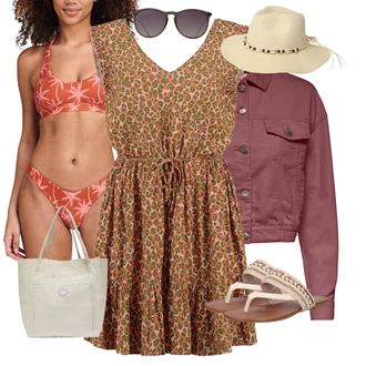 Western Outfit s Béžová/Bílá/Krémová/Žlutá Klobouk/Pokrývka hlavy About You "Plážový outfit"Look: Boho, Kovbojka, Italský, Venkovní, Safari, Španělské, Western, Retro, 80tá léta