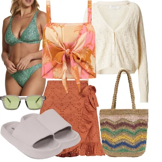 Outfity pro zábavu Tropický s Oranžová/Růžová Halenka Bez Rukávů/Krátký top/Halenek top/Top Na Party/Bustierový Top/Top Se Špagetovými Ramínky/Krátký Top Shiwi "Plážový outfit"
