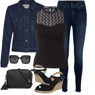 Outfit s Černá/Béžová Sandál na klínku/Espadrilka s klínovým podpatkem/Letní Bota/Korkový sandál na klínku/Espadrille sandál/Espadrilka na Podpatku About You "Pro slunečné dny"