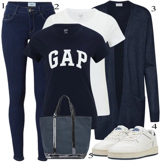 Oblečení se sukní Tenis Léto s Tmavě modrá Sportovní top/Tréninkové tričko/Fancy tričko/Tričko s krátkým rukávem GAP "Stylová letní nálada"Look: Ragby, Baseball, Atletika, Volejbal, Tenis