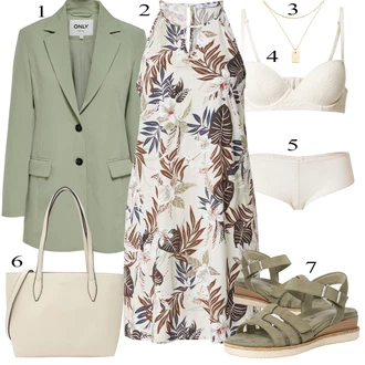 Tropski Outfit sa Kaki/Smeđa/Bijela/Bež/Zeleno Haljina Veći Broj/Kupaći Kostim Za Veću Veličinu/Tunika Only "Ljetni look za modno osvještene žene"
