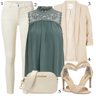 outfit mit Bež/Bela/Khaki Usnjena Jakna/Motoristične Kavbojke/Kavbojke z Razporkom/Kavbojka z Nizkim Pasom/Kavbojka z Nizkim Pasom/Push up Kavbojke/Ozke Kavbojke/Usnjene Čevlje/Termodžinsi Only "poletni videz"